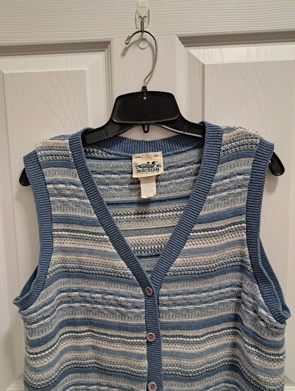 Vintage Northern Reflections Knit Vest Blue Cream Large Cottagecore Grandmacore - Picture 3 of 10